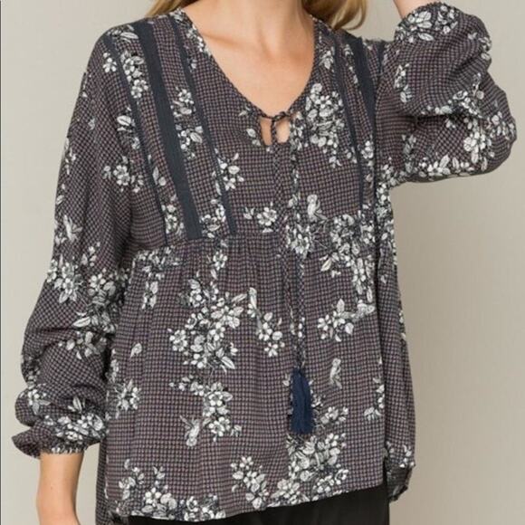Hem & Thread Boho Floral Babydoll Blouse Sz S - Picture 1 of 13